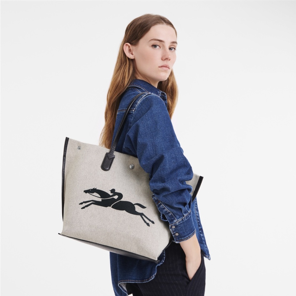 LONGCHAMP Essential L Canvas Tote Bag - Ecru/Black - NWT - Picture 5 of 5